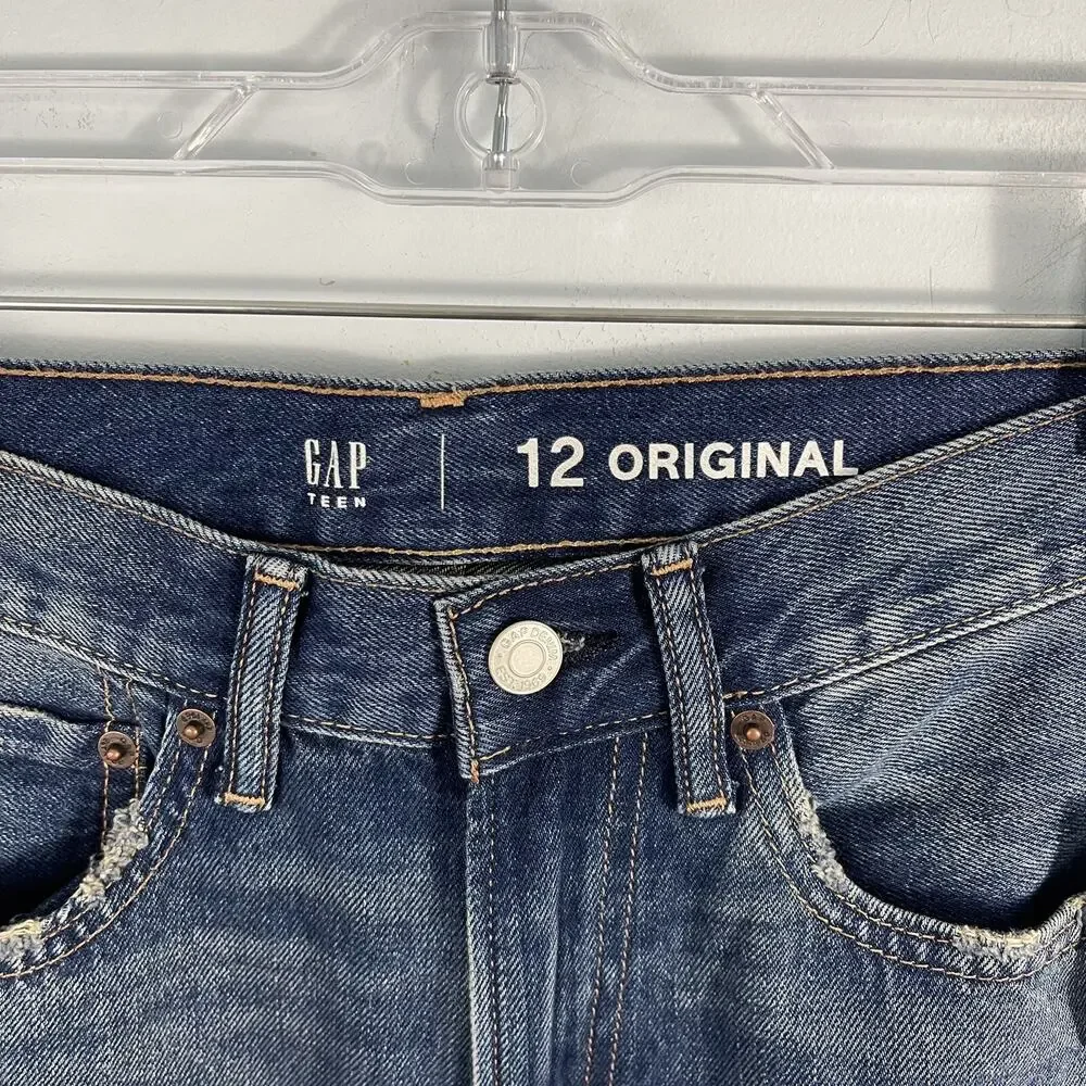 NWT Gap Teen Boys Size 12 Original Fit Jeans Blue‎ Straight Leg Distressed